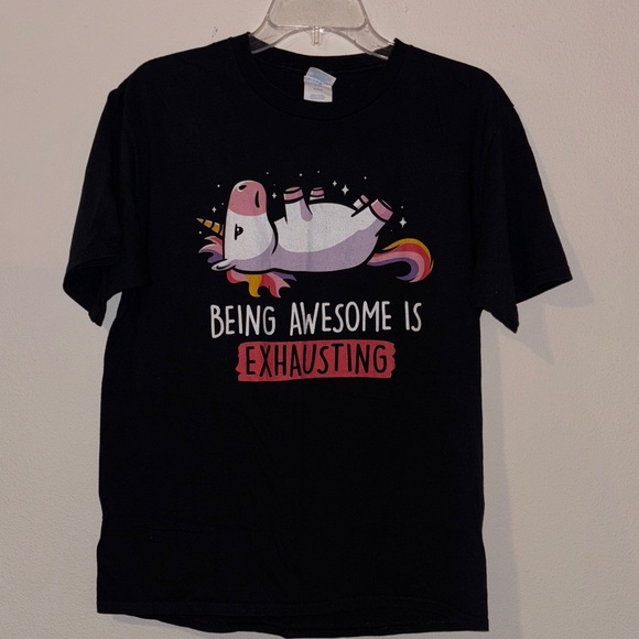 Port Authority Tops - Graphic Black Funny Unicorn Tshirt‎